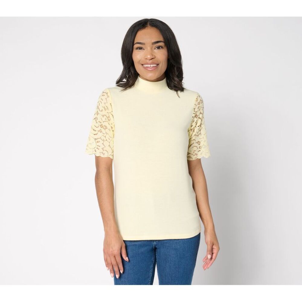 Top Knot Women's Sz M Lace Sleeve Turtleneck Yellow A677490